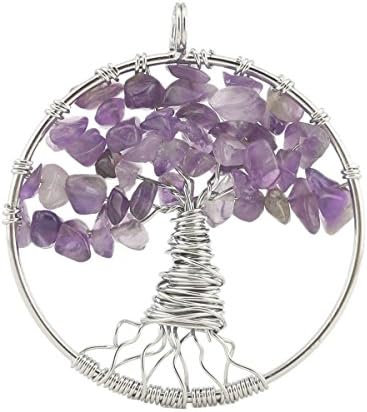 SAILING Natural Amethyst Crystal Wire Warped Pendant DIY Silver Beads Chain Necklace Amulet Jewelry