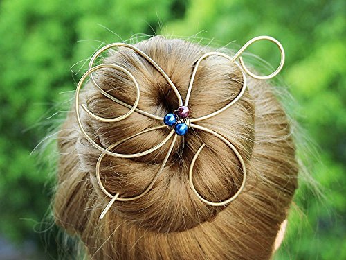 Brass Hair Clip Hair Bun Holder with Pearls, Customized Hair Stick Hair Pin Hair Fork Hair Slide Hair Jewelry,Women Hair Accessories Gift for Her.