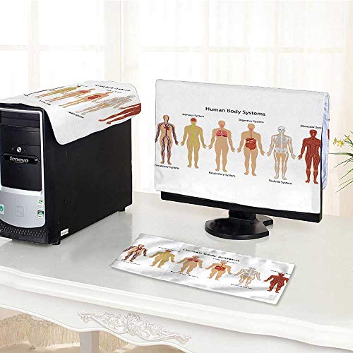 Auraisehome One Machine LCD Monitor Keyboard Cover Human Body with Central Nervous Network Skeleton and Neurons Image Muscle System Multi dust Cover 3 Pieces /23"