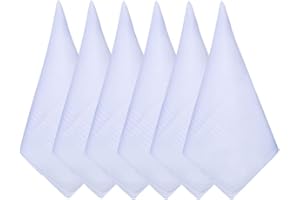 6 Pieces Mens White Cotton Handkerchiefs Soft Pure Cotton Handkerchiefs Hankies Large Pocket Squares Hankies (40cmx40cm)
