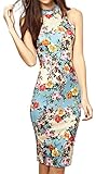 Summer Floral Printed Sleeveless Slim Fit Midi Sheath Tank Sun Dress