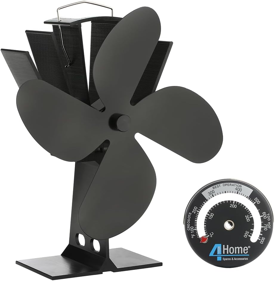 4YourHome Log Burner Stove Fan Wood Burning 4 Blades Heat Powered Silent