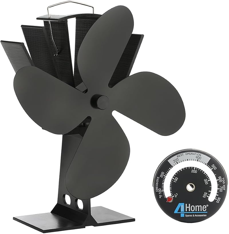4YourHome Log Burner Stove Fan Wood Burning 4 Blades Heat Powered Silent
