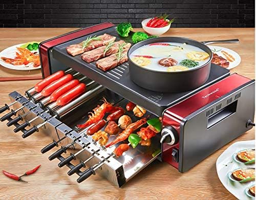 BBQ'S 2 in 1 Electric Grill with pot with 6 Automatic rotating fork skewers Non-Stick cooking 1800WATT for indoor Barbecue party