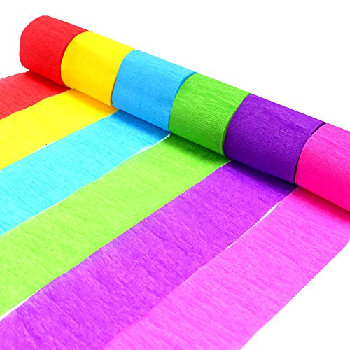 Coceca 24 Rolls Crepe Paper Streamers, 6 Colors, for Birthday Party， Class Party，Family Gathering ，Graduation Ceremony Decorations