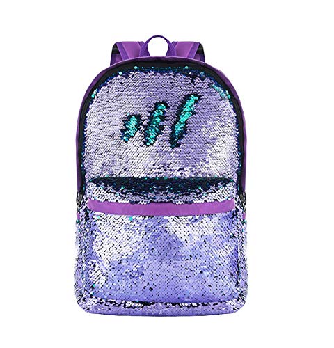 MQiong Reversible Sequins School Backpack Bag for Girls Boys Fashion Lightweight Travel Backpacks Purple/Teal
