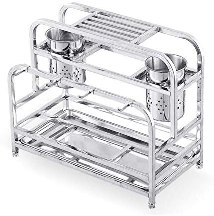 JCTTZ Stainless Steel 2 Tier Dish Rack and Drainboard Set with Utensil and Cutting Board Holder