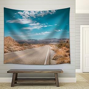 Beautiful Blue Sky with Asphalt Highways Road in Rural Scene - Fabric Wall Tapestry Home Decor - 51x60 inches