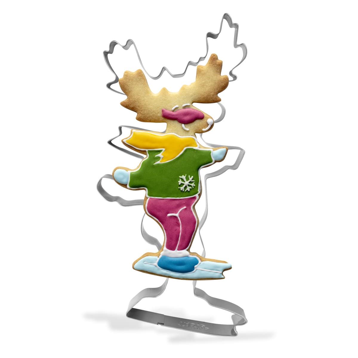 Tasty XXL Cookie Cutter, Skiing Moose Shape for Cute, Fun and Unique Cookie Creation and Baking in Classic Glossy Silver, Dimensions: 22.6x17x2.5cm, Colour: Silver
