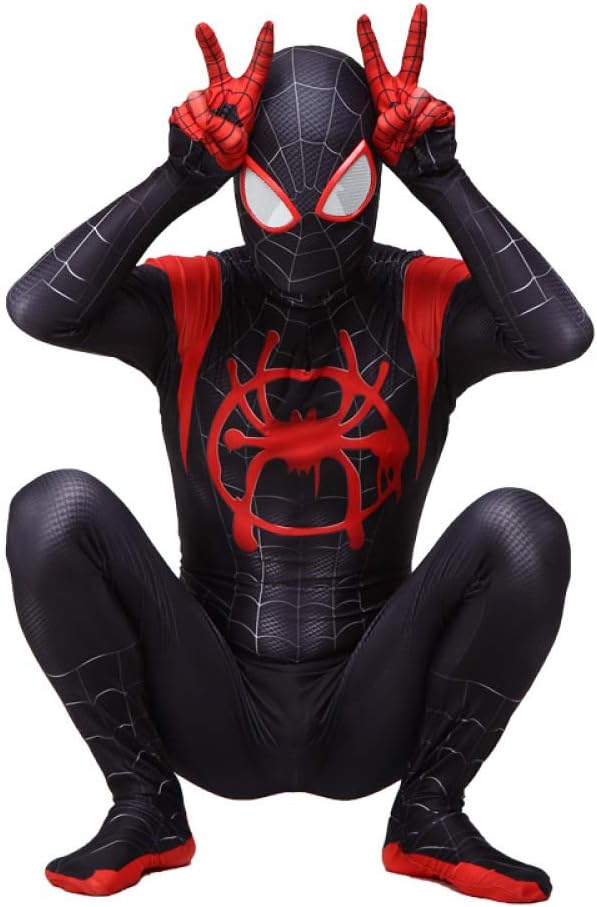 KOUYNHK Adult Kids 3D Printed Into The Spider Verse Miles Morales Cosplay Costumes Zentai Spiderman Bodysuit Spidey Suit,Adult-L