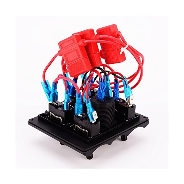 Iztoss-Marine-Electric-Blue-LED-Toggle-Switch-Panel-5-Gang-with-Power-Socket-Panel-12V