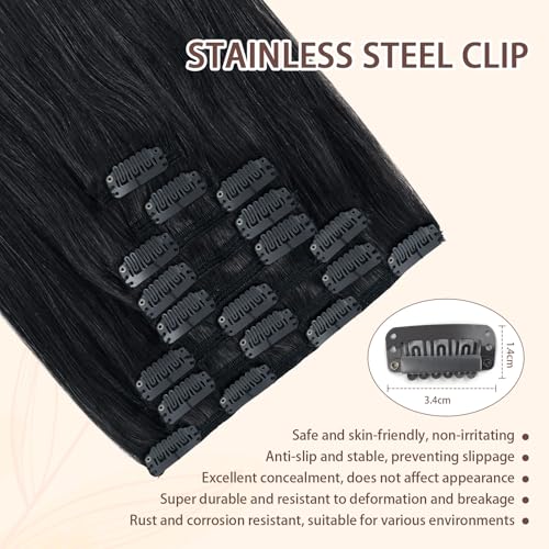 Sassina Straight Human Hair Clip ins Extensions 18 Inch Natural Clip in Remy Human Hair Extensions Jet Black Clip ins Hair Extensions Full Head 8 Pcs with 18 Clips 120 Grams #1