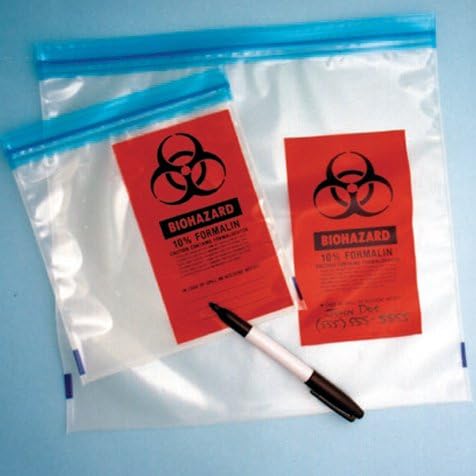 Globe Scientific 4971 Plastic Formalin Storage Bag, 3" Width, 6" Length, Pack of 1000