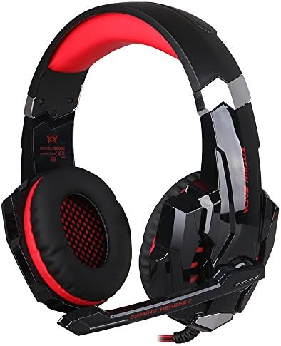 Grillkid® Kotion G9000 3.5mm Stereo Over-Ear Gaming Headset with Mic and LED Lights, Fits Smartphones, PS4, as well as PCs with Headphone Output/Microphone Input Combo. (Red)