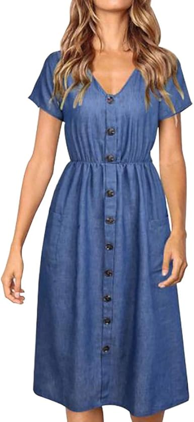 denim button up midi dress
