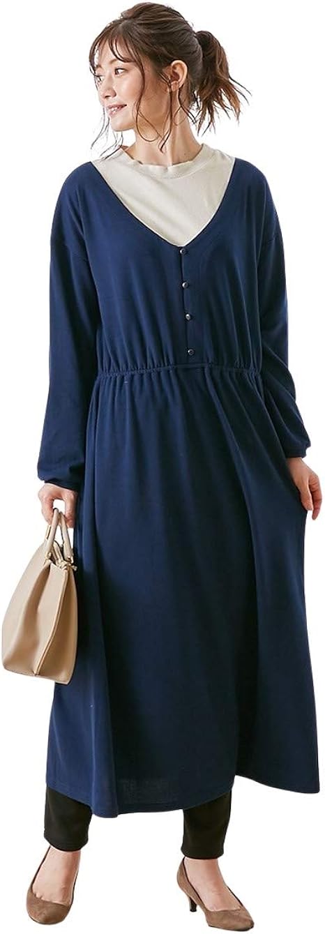 Amazon Co Jp Nissen ニッセン ワンピース チュニック きれいめ 大きいサイズ マタニティウェア 授乳服 産前 産後 授乳服 ニットソー重ね着風マタニティワンピース 服 ファッション小物