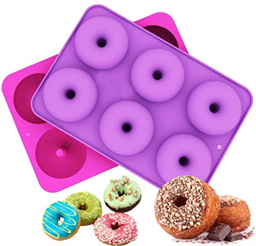 Amaping 2-Pack Donut Baking Pan, Non-Stick Donut Mold Silicone Baking Tools Molds for Donuts Candy Chocolate Fondant - Dishwasher, Oven, Microwave, Freezer Safe (6 Cavity, Purple+ Hot Pink)
