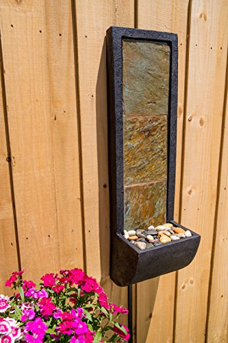 Kenroy Home 51034SLBL Triptych Indoor/Outdoor Wall Fountain with Light, 37" H, Natural Green Slate/Black Finish