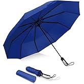 Vedouci USA Folding Umbrella 10 Ribs Compact Travel Umbrella with Teflon Coating, Automatic Umbrellas Anti UV Coating Folding Umbrellas(Royal Blue)