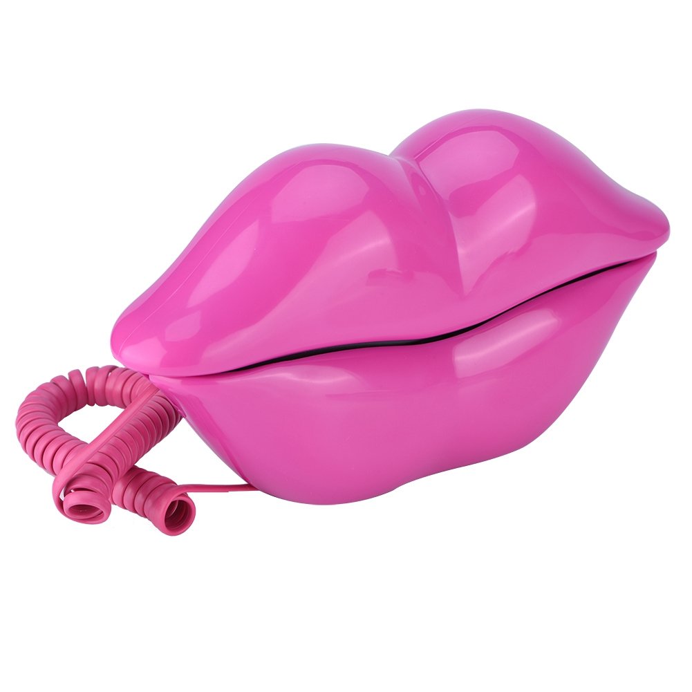 Goshyda Telephone, Funny Rose Red Lip Plastic Wire Landline Phone Home Decoration Collection Telephone as Gift for Friends, Families