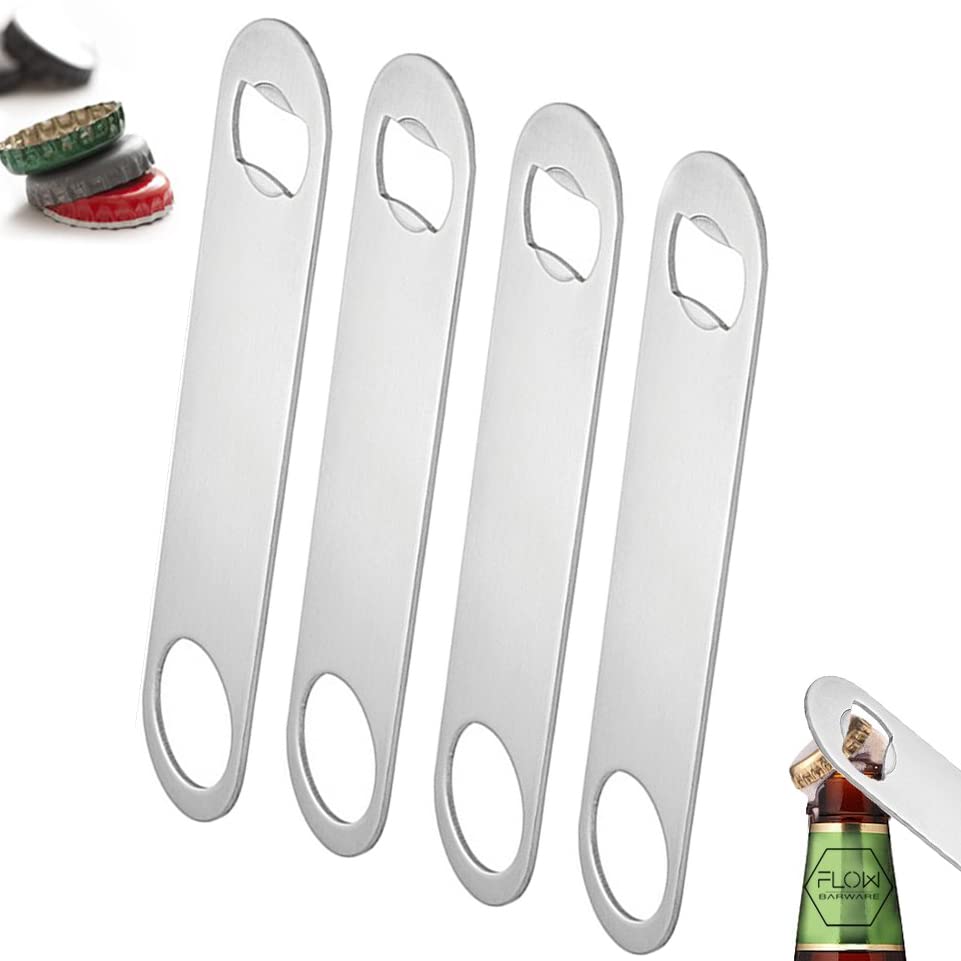 FLOW Barware Bar Blade, 18cm Steel Bottle Opener | Heavy Duty Crown Bottle Openers | Professional Dual Version Bar Blades Bottle Opener | 4X Silver
