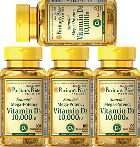 Puritans Pride Vitamin D3 10,000 IU, 100 Count (4 Pack) Puritans Pride Vitamin D3 10,000 IU, 100 Count (4 Pack)