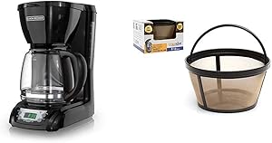 BLACK+DECKER DLX1050B 12-cupProgrammable Coffee Maker with glass carafe, Black & GOLDTONE Reusable 8-12 Cup Basket Coffee Filter fits Mr. Coffee Makers and Brewers, BPA Free.