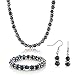 Gem Stone King Black Cultured Freshwater Pearl Necklace Bracelet Earrings Set 18