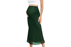 AISWI Maternity Mesh Mermaid Skirt Adjustable Waist Over The Belly Elegant Stretchy Pregnancy Maxi Skirts Spring Summer