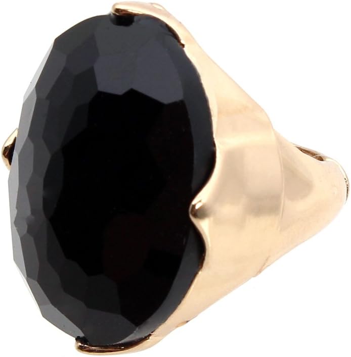 Odd Shop Women's Gold Plated Simple Black Stone Stretch Ring