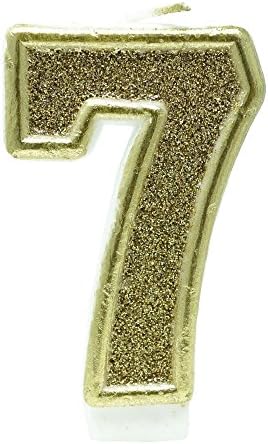 Birthday Party Sparkling Chic Glitter Number Cake Candle (7, Champagne Gold)