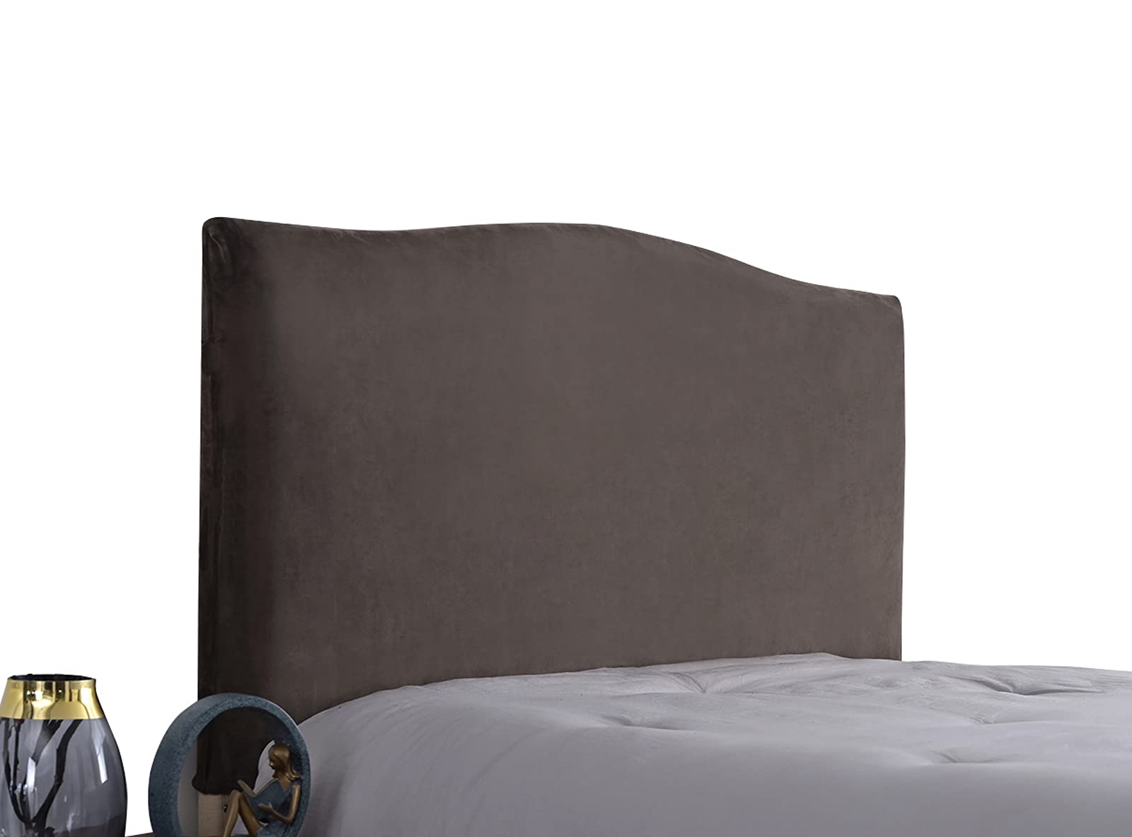 WINS Stretch Velvet Headboard Cover - Dust Protector for Single, Double and King Size Beds, Light Brown