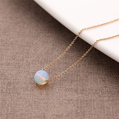 Rose Quartz Opal Lapis Lazuli Healing Crystal Beaded Necklace for Women Men Girls, Dainty Gold Chain Aquamarine Amethyst Chakra Ball Pendant Choker Necklace