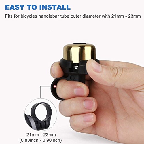 Famolay Mini Bike Bell Brass Bike Bell,Cool Copper Bicycle Bike Road Bike Bell Accessories Adjustable Safety Warning Loud Horn for Mountain for Kids Bike (Gold)
