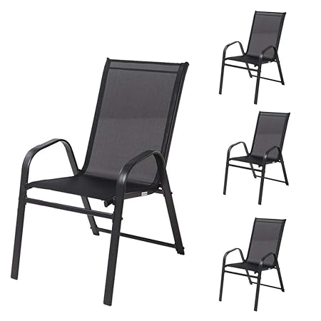 Climecare Gartenstuhl 4er Set,Stapelstuhl Stapelsessel Outdoor Stahlrahmen Lounge Arm Stuhl Sessel