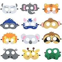strylin 12 Pcs Jungle Animal Felt Masks, Felt Masks Safari Wild Animal Theme Cosplay Party Supplies Dress-Up Costume Halloween Christmas Party Favors for Kids Boys Girls