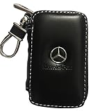 SHANG MEDING Black Premium Leather Car Key Chain Coin Holder Zipper Case Remote Wallet Bag Cover (Mercedes-Benz)
