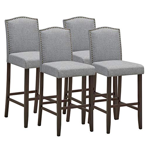 COSTWAY Bar Stool Set of 4, 29 Inch Upholstered Bar Stools with S