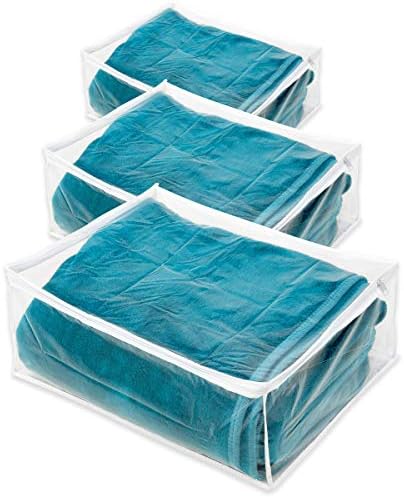3x Storage Chests - Clear with White Trim - L61xW38xH30cm - Perfect for out of season storage of blankets, bedding and clothing