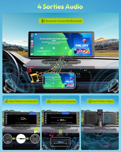 ESSGOO CarPlay Car, Supports Wireless CarPlay and Android Auto, 10.26 Inch IPS Touch Screen, 4K Front Camera and 1080P Rear View Camera, Bluetooth 5.3, GPS, FM, AUX, Mirror Link, TF Card 64G