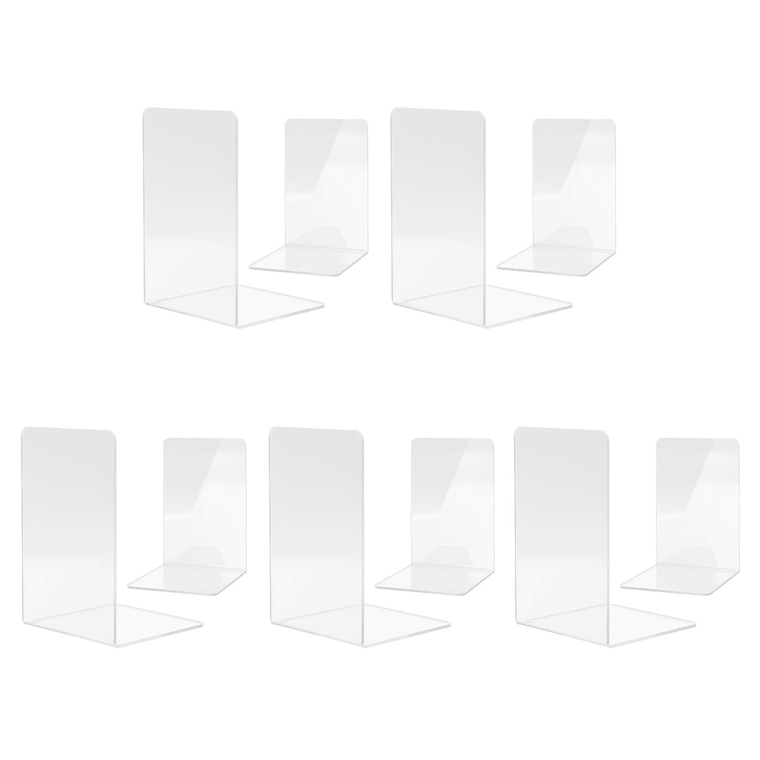 MSDADA 5 Pairs Clear Acrylic Bookends - Anti-Slip Book Organizer and Holder for Bedroom, Desktop, School, Library, Office Supplies, Shelf Dividers