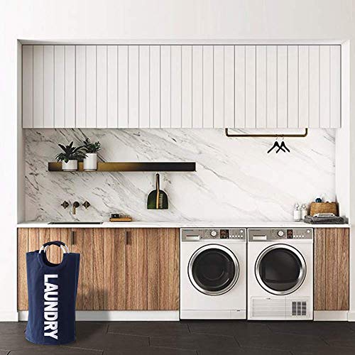 Laundry Basket - 1 Pack 82L Large Fabric Laundry Hamper Bag (6 Variations) - Collapsible, Portable, Foldable Clothes Bag Organization, Waterproof, Durable Handles For Bathroom, Kids Room (Dark Blue)