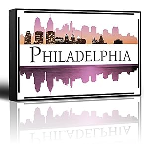 City Skyline Series - Philadelphia - Colorful Urban Art - Sunsets and Silhouettes Famous Buildings and Landmarks - Canvas Art Home Art - 12x18 inches