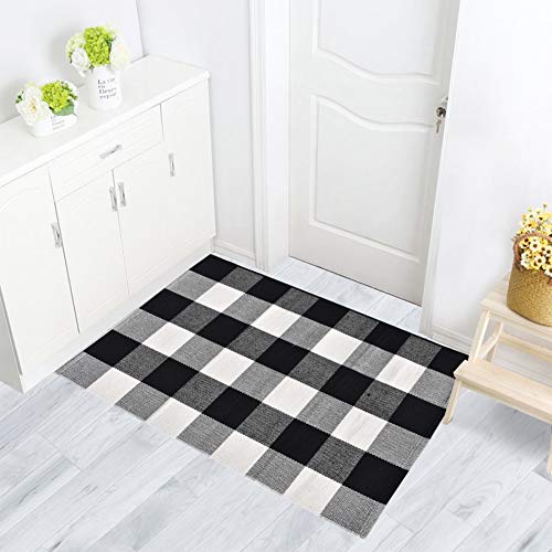 Buffalo Check Plaid Rug Black and White Buffalo Plaid Rug Woven