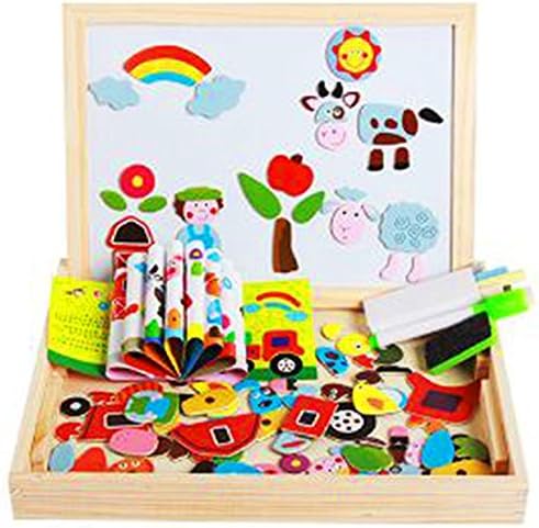 Anthonygift wooden magnetic board puzzle toys colorful farm magnetic puzzles double face drawing Easel games education toys