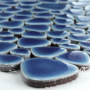 Guijarros de cerámica azulejos de mosaico óptica azul marino: Amazon.es