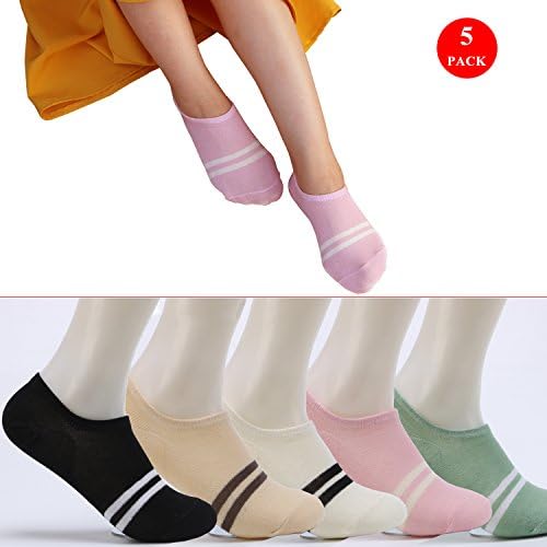 Women's No Show Socks 5 Pack - Cotton Heel Non Slip Low Cut Socks Anti-Slip Ladies Stockings Thin Boat Socks Multicolor
