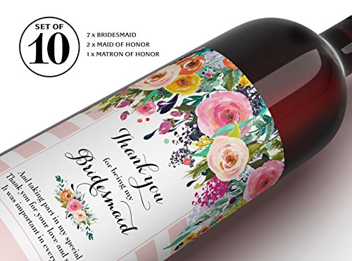 Thank You for being My Bridesmaid Wine Bottle Labels ● SET of 10 ● Bridesmaid Gifts, Bridal Party Thank You Gift Ideas, Bridal Party Thank You Card Alternative, Blush Pink, WEATHERPROOF, A102-THANK-10