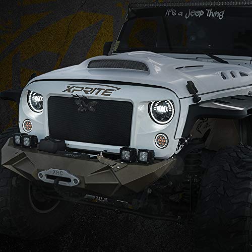 Xprite LED Amber Turn Signal Light with Smoke Lens and Halo DRL for 2007-2018 Jeep Wrangler JK JKU