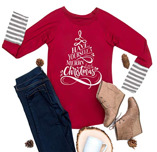 For G and PL Xmas Womens Letter Print Long Sleeve Blouse Striped Casual Cotton Top Merry Christmas XL